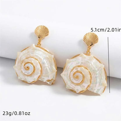 Bohemian White Shell Conch Pendant Earrings For Women Exaggerated Metal Spiral Seashell Dangle Earrings Beach Jewelry Gifts