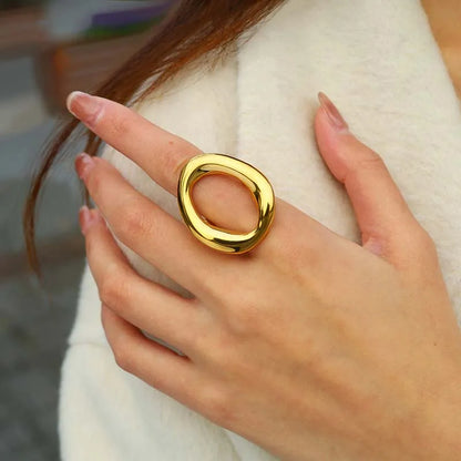 Stainless Steel Metal Hollow Irregular Open Rings For Women Exaggerated Gold Color  Geometric Chunky Ring Jewelry Gifts