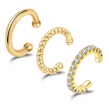 3Pcs/Set Fashion Gold Color Crystal Clip Earrings for Women Girls Minimalist Metal C-shaped Fake Piercing Ear Cuff  Ear Jewelry