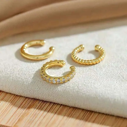 3Pcs/Set Fashion Gold Color Crystal Clip Earrings for Women Girls Minimalist Metal C-shaped Fake Piercing Ear Cuff  Ear Jewelry
