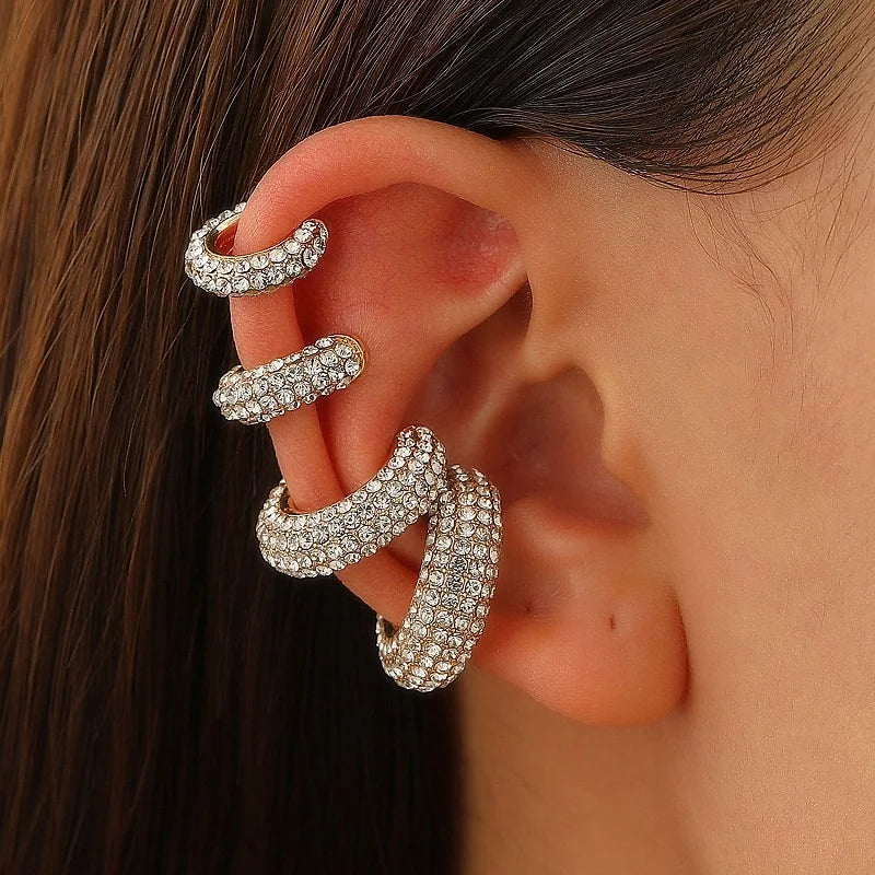 1Pcs Gold Color C Shape Round Cartilage Clip Earrings For Women Luxury Crystal Fake No Pierced Geometric Ear Cuff Jewelry