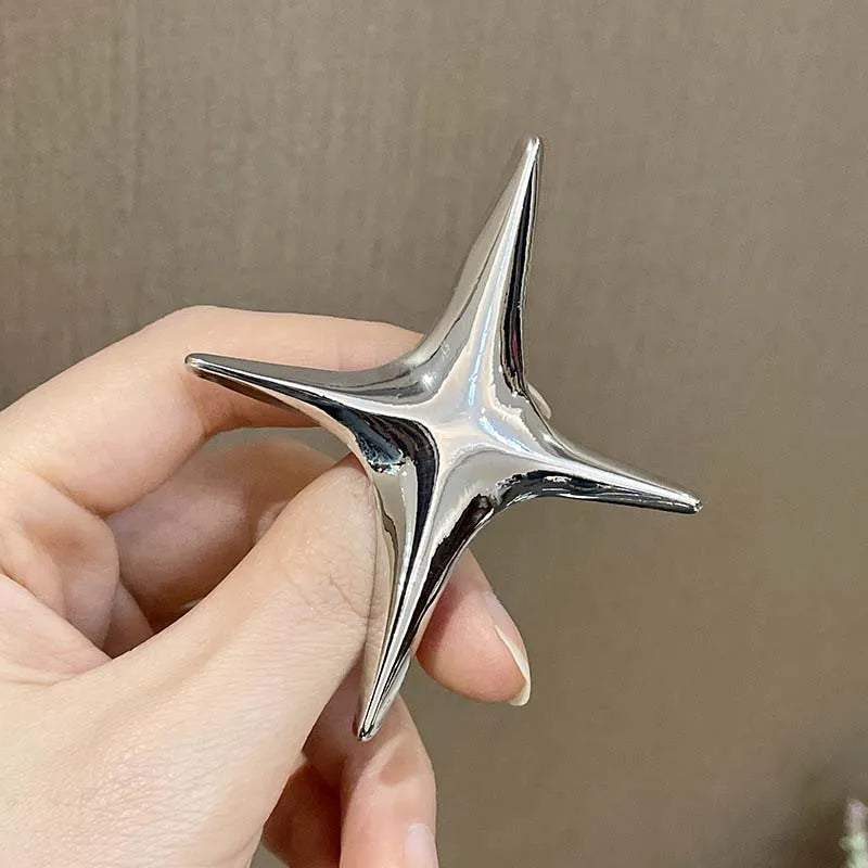 Punk Rock Silver Color Metal Cross Star Brooches for Men Women 2026 New Trendy Four Pointed Star Lapel Brooch Pins Jewelry
