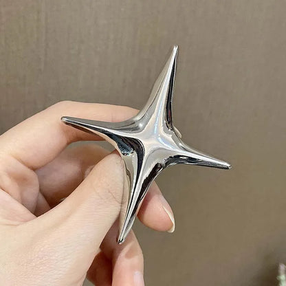Punk Rock Silver Color Metal Cross Star Brooches for Men Women 2026 New Trendy Four Pointed Star Lapel Brooch Pins Jewelry