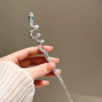 New Punk Snake Shape Hair Sticks Hairpin for Women Fashion Metal Green Crystal Chopstick Hair Clip Pin Headwear Hair Accessories