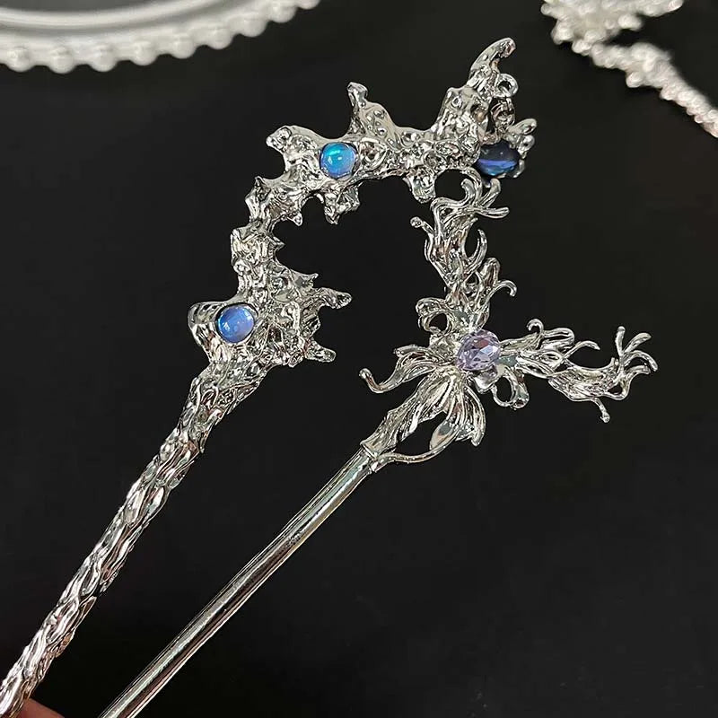 Punk Metal Liquid Butterfly Hair Sticks Hairpins for Women Vintage Chinese Style Rose Flower Hair Clips Pins Hair Accessories