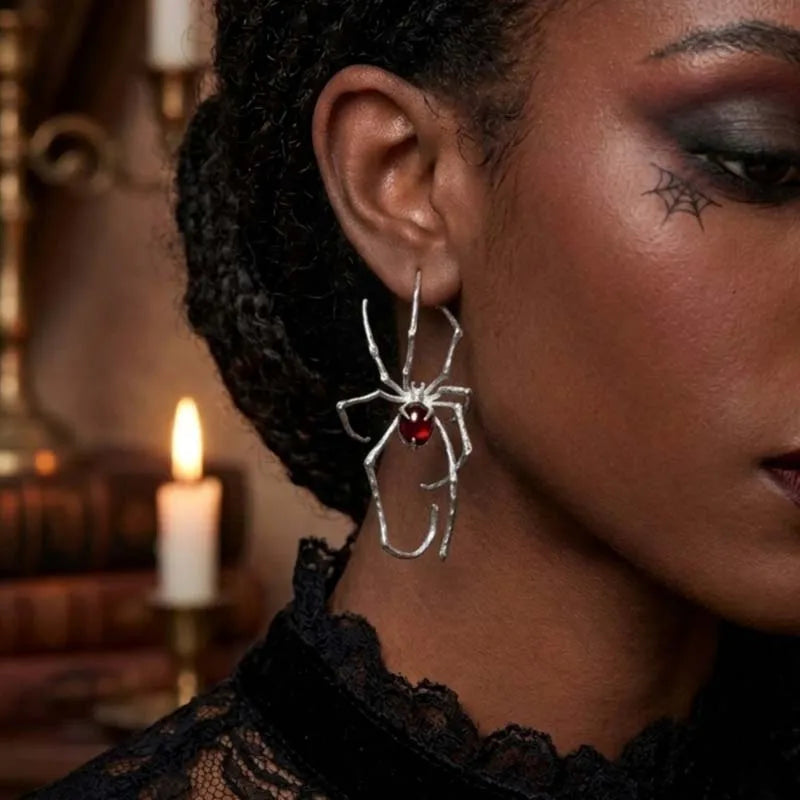 Punk Gothic Red Crystal Spider Stud Earrings For Women Men Hip Hop Metal Piercing Ear Bone Clip Y2K Jewelry Halloween Gift