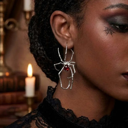 Punk Gothic Red Crystal Spider Stud Earrings For Women Men Hip Hop Metal Piercing Ear Bone Clip Y2K Jewelry Halloween Gift