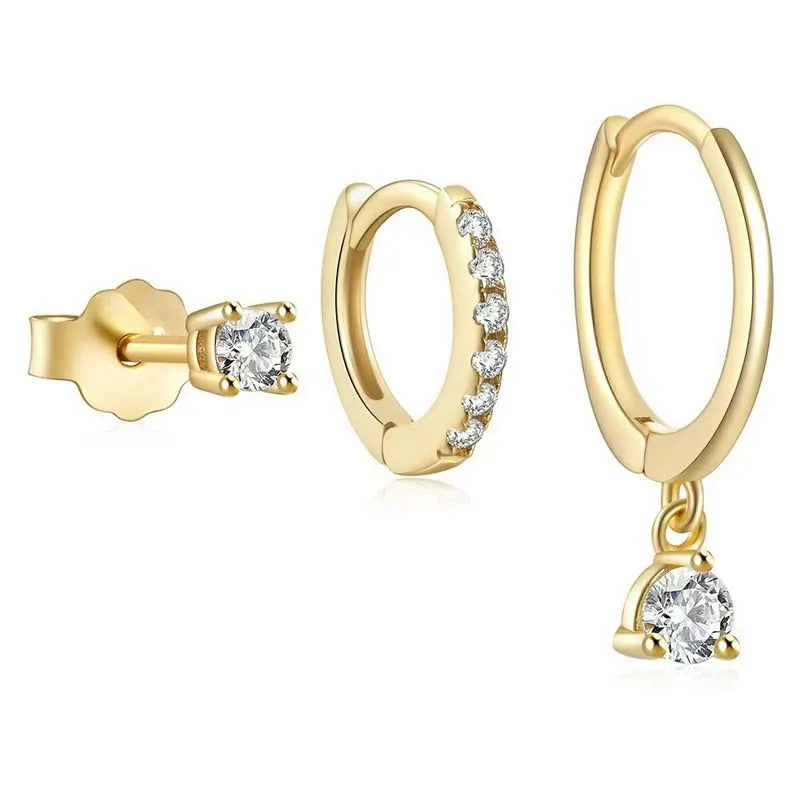 3PCS Shiny Crystal Huggie Hoop Earring Set Women Fashion Cartilage Hoops Earring Bulk Helix Jewelry Lobe Stud Piercing Orelha