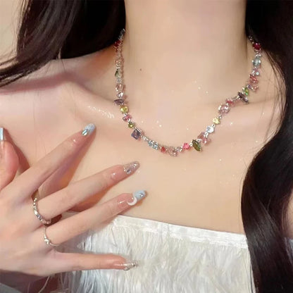 Exaggerated Colorful Resin Large Heart-Shaped Pendant Necklace for Women Vacation Style Irregular Beads Choker Necklaces Jewelry