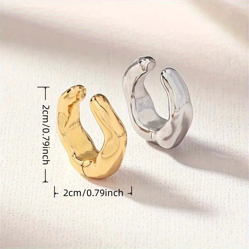 2PC Vintage Irregular Tube Clip Earrings For Women Men Classic Metal C Shape No Piercing Ear Cuff Party Jewelry Gift