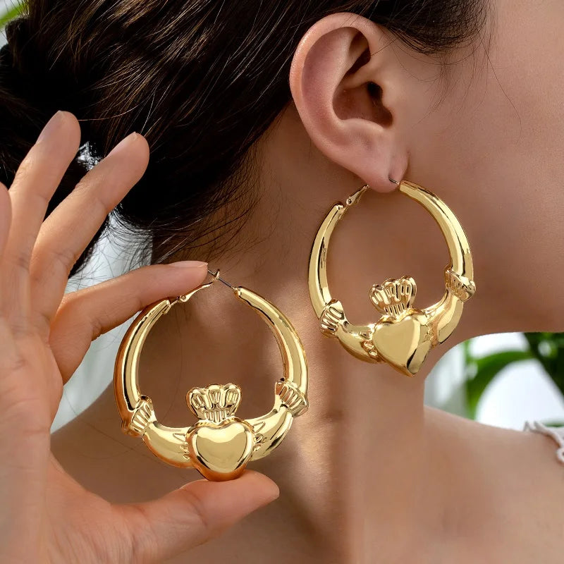 Exaggerated Large Bamboo Joint Hoop Earrings For Women Fashion Gold Color Circle Round Geometric Earrings Jewelry Party Gifts