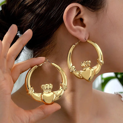 Exaggerated Large Bamboo Joint Hoop Earrings For Women Fashion Gold Color Circle Round Geometric Earrings Jewelry Party Gifts
