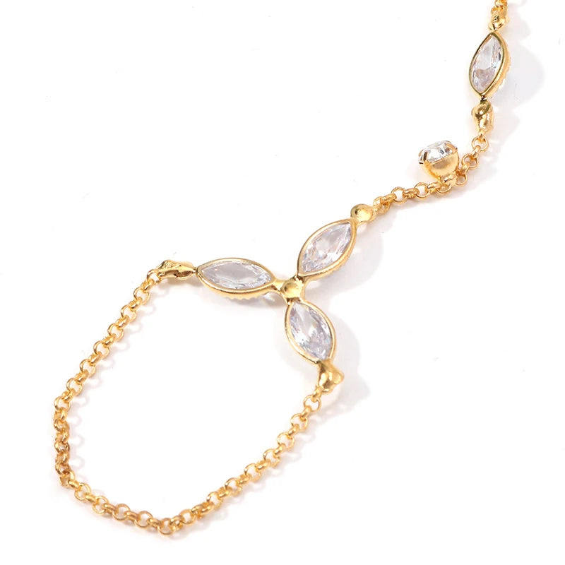 Trendy Stainless Steel Zircon Bracelet for Women Minimalist Water Droplet Long Chains Finger Bracelet Jewelry Gifts