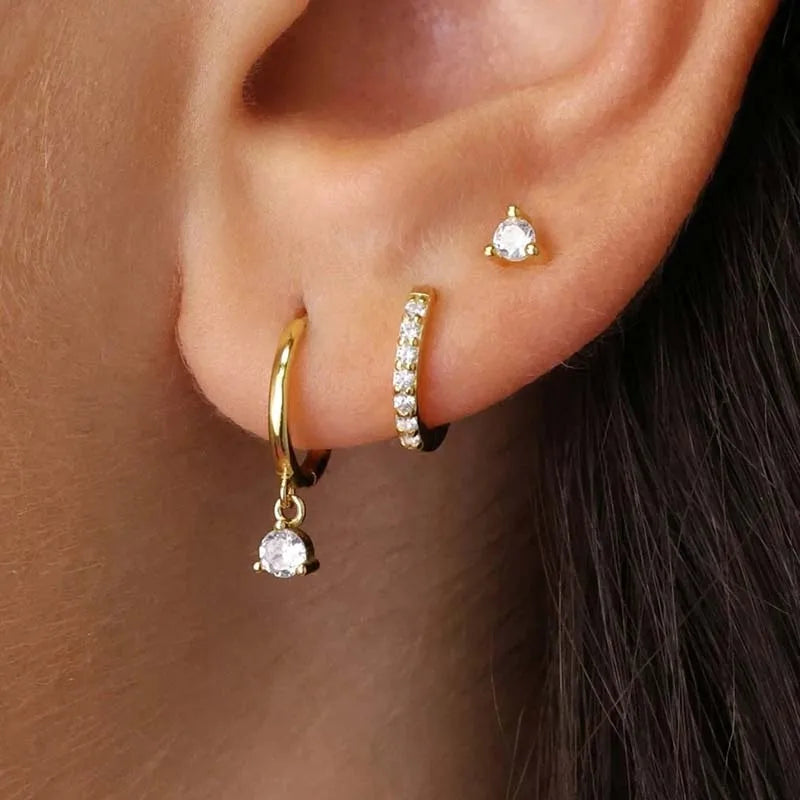3PCS Shiny Crystal Huggie Hoop Earring Set Women Fashion Cartilage Hoops Earring Bulk Helix Jewelry Lobe Stud Piercing Orelha