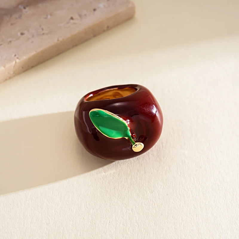 Creative Colorful Drip Oil Apple Ring for Women Personality Fashion Cartoon Fruit rings Design Sense Finger Ring Jewelry