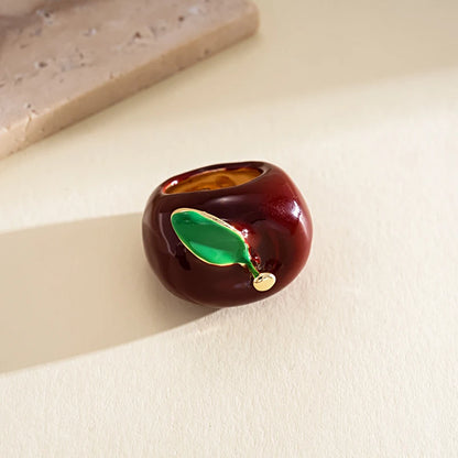 Creative Colorful Drip Oil Apple Ring for Women Personality Fashion Cartoon Fruit rings Design Sense Finger Ring Jewelry