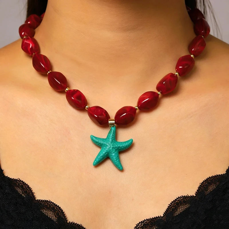 Exaggerated Colorful Resin Large Heart-Shaped Pendant Necklace for Women Vacation Style Irregular Beads Choker Necklaces Jewelry