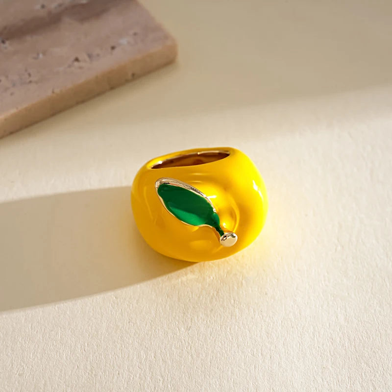 Creative Colorful Drip Oil Apple Ring for Women Personality Fashion Cartoon Fruit rings Design Sense Finger Ring Jewelry