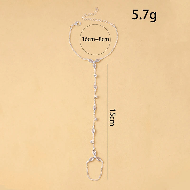 Trendy Stainless Steel Zircon Bracelet for Women Minimalist Water Droplet Long Chains Finger Bracelet Jewelry Gifts