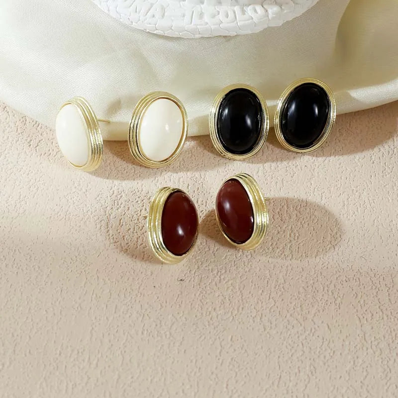 Retro Resin Acrylic Oval Stud Earrings for Women Trendy Gold Color Geometric Earrings Jewelry Accessories Gifts
