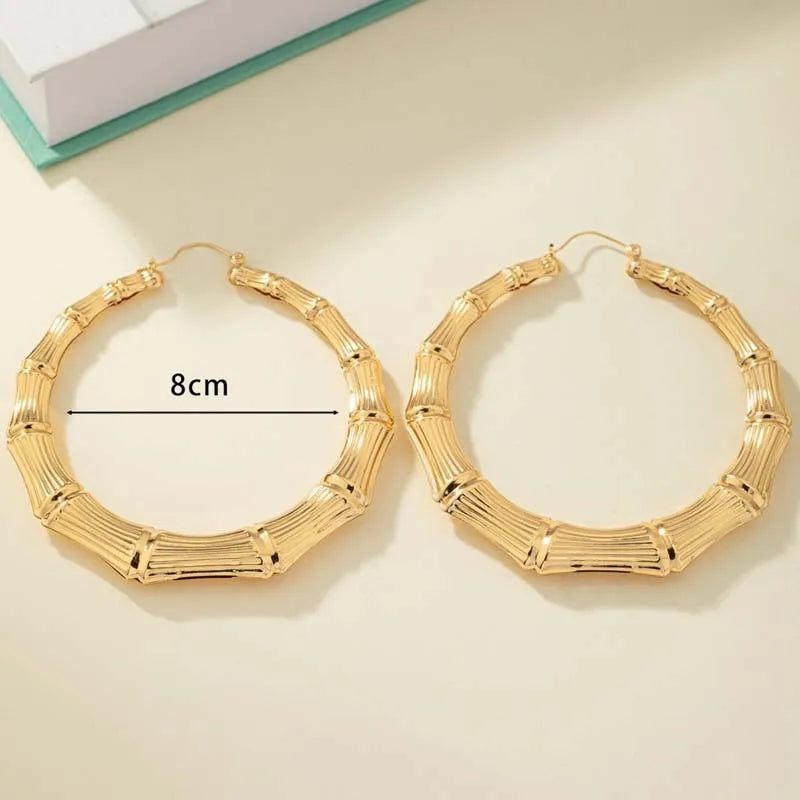 Exaggerated Large Bamboo Joint Hoop Earrings For Women Fashion Gold Color Circle Round Geometric Earrings Jewelry Party Gifts