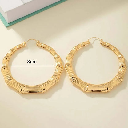 Exaggerated Large Bamboo Joint Hoop Earrings For Women Fashion Gold Color Circle Round Geometric Earrings Jewelry Party Gifts
