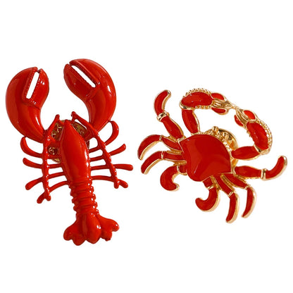 2026 New Summer Beach Red Lobster Brooch for Women Personality Metal Crab Animal Corsage Clothes Pin Party Accessories Gift