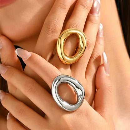 Stainless Steel Metal Hollow Irregular Open Rings For Women Exaggerated Gold Color  Geometric Chunky Ring Jewelry Gifts