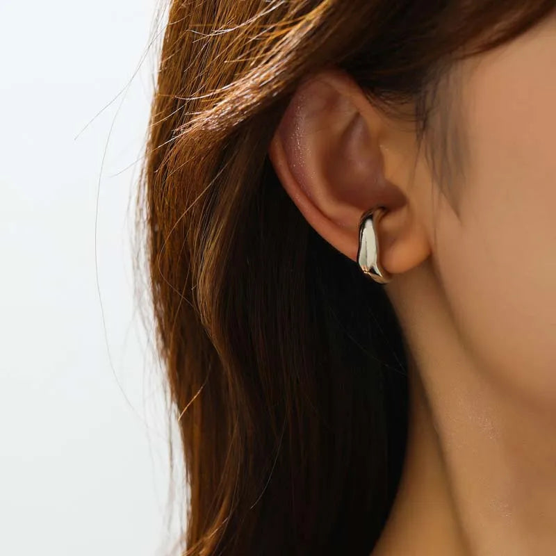 2PC Vintage Irregular Tube Clip Earrings For Women Men Classic Metal C Shape No Piercing Ear Cuff Party Jewelry Gift