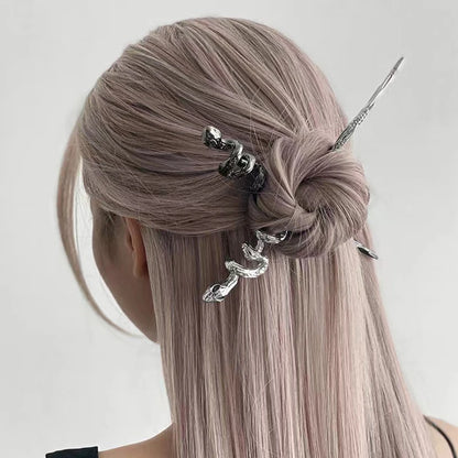 2026 Punk Snake Hairpin Hair Sticks Rhinestones Irregular Texture Metal Vintage Headwear Hairstyle for Women Hair Accessories