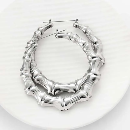 Exaggerated Large Bamboo Joint Hoop Earrings For Women Fashion Gold Color Circle Round Geometric Earrings Jewelry Party Gifts