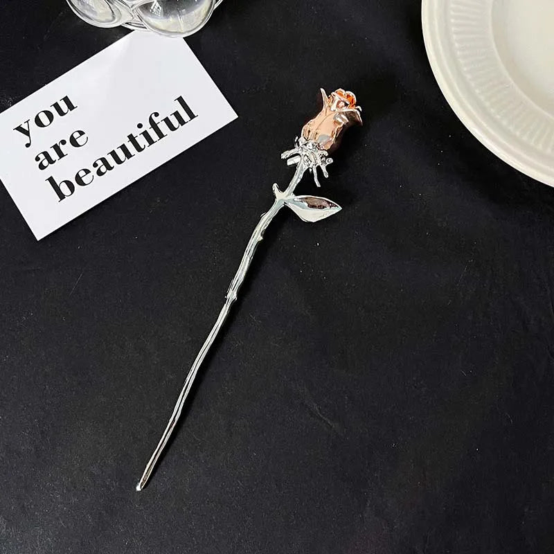Punk Metal Liquid Butterfly Hair Sticks Hairpins for Women Vintage Chinese Style Rose Flower Hair Clips Pins Hair Accessories