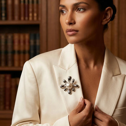 Minimalist Style Stainless Steel Flower Brooches Women's Pearl Brooch Easy Match Party Casual Pin Jewelry Accessories