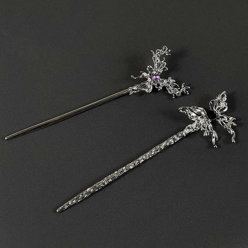 Punk Metal Liquid Butterfly Hair Sticks Hairpins for Women Vintage Chinese Style Rose Flower Hair Clips Pins Hair Accessories