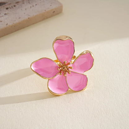 Fashion Colorful Drip Oil Flower Finger Rings for Women Sweet Metal Five Petal Floral Adjustable Ring Vacation Charms Jewelry