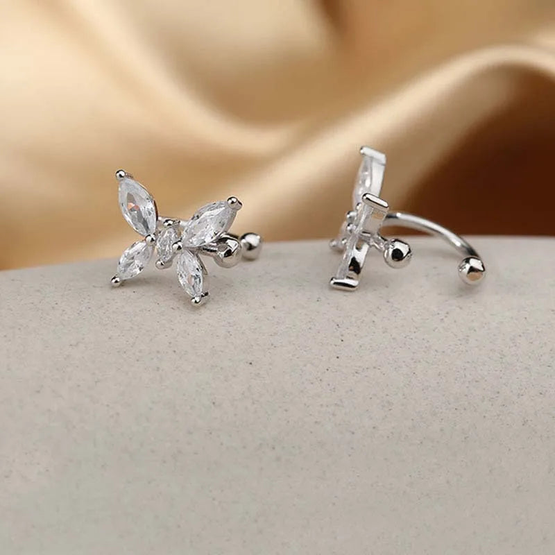 1Pcs Gold Color Zircon Butterfly Ear Clip Female Luxury Shiny Crystal Non-Piercing Fake Cartilage Ear Cuff Jewelry Gifts