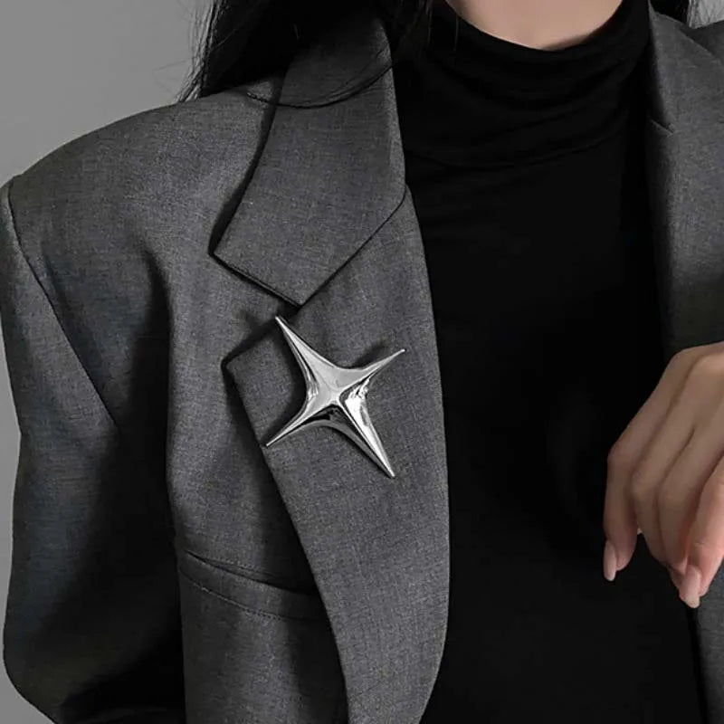 Punk Rock Silver Color Metal Cross Star Brooches for Men Women 2026 New Trendy Four Pointed Star Lapel Brooch Pins Jewelry
