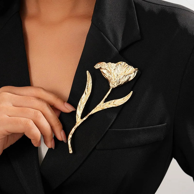 Romantic Huge Metal Tulip Flower Brooches 2-Color Big Plants Easy-Match Brooch for Women's Clothes Backpack Pins Gifts