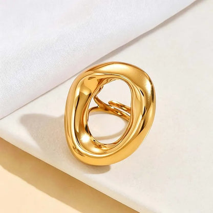 Stainless Steel Metal Hollow Irregular Open Rings For Women Exaggerated Gold Color  Geometric Chunky Ring Jewelry Gifts