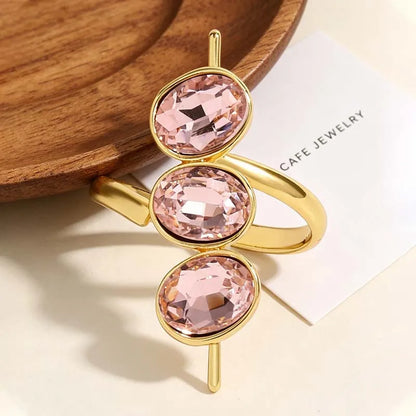 Luxury Green Zirconia Open Ring for Women Exquisite Crystak Bead Shaped Geometric Adjustable Ring Party Jewelry Gifts