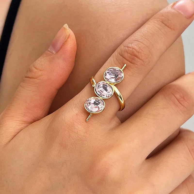 Luxury Green Zirconia Open Ring for Women Exquisite Crystak Bead Shaped Geometric Adjustable Ring Party Jewelry Gifts