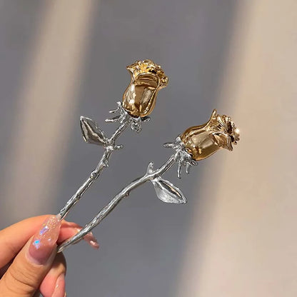 Punk Metal Rose Flower Hair Sticks Hairpins for Women Girls Vintage Chinese Style Flower Hair Clips Pins Hair Accessories