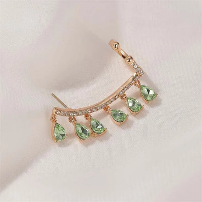 Fashion Teardrop Tassels Curved Stud Earrings For Women Elegant Pink Shiny Zircon Earrings Wedding Jewelry Accessories