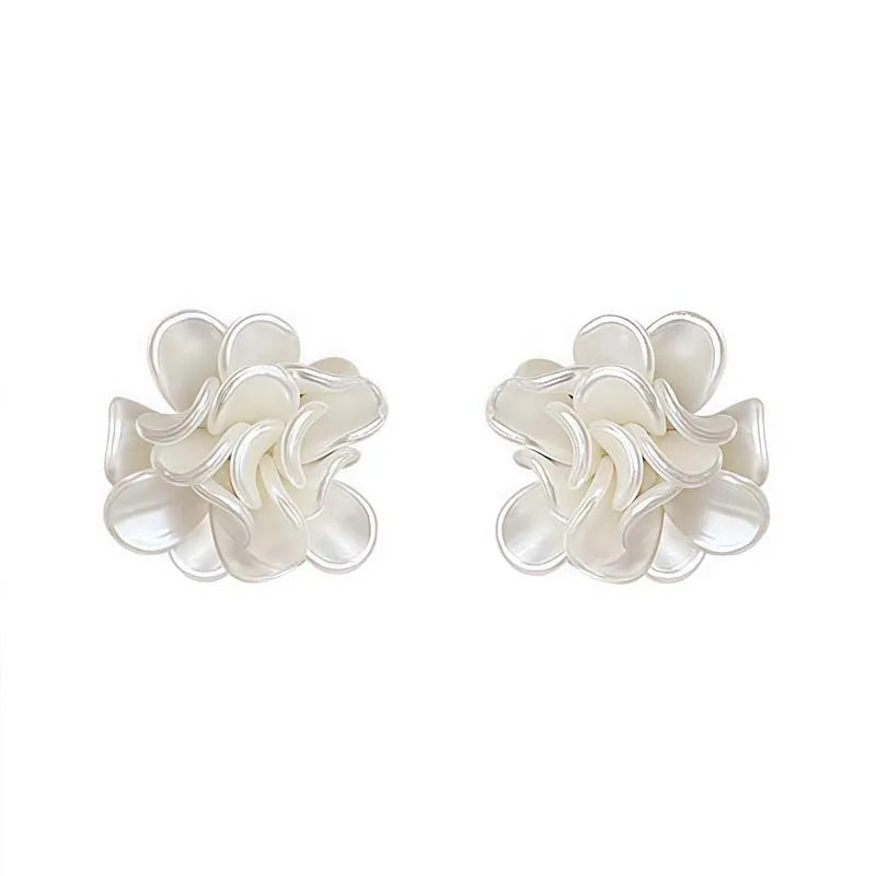 Korean White Acrylic Flower Stud Earrings For Women Girls Sweet Floral Temperament Earrings Wedding Jewelry Gift 2026 New