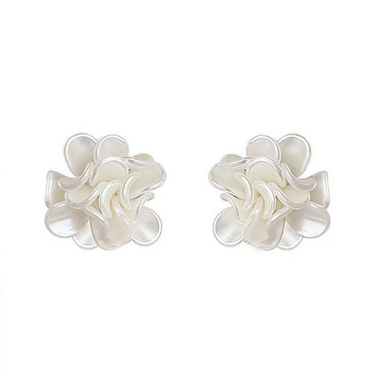 Korean White Acrylic Flower Stud Earrings For Women Girls Sweet Floral Temperament Earrings Wedding Jewelry Gift 2026 New