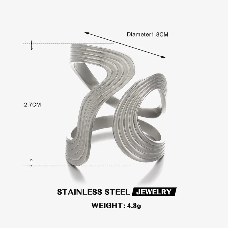 Stainless Steel Metal Irregular Line Open Rings For Women Minimalist Gold Color Geometric Curved Adjustable Ring Jewelry Gift