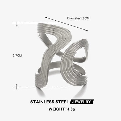 Stainless Steel Metal Irregular Line Open Rings For Women Minimalist Gold Color Geometric Curved Adjustable Ring Jewelry Gift