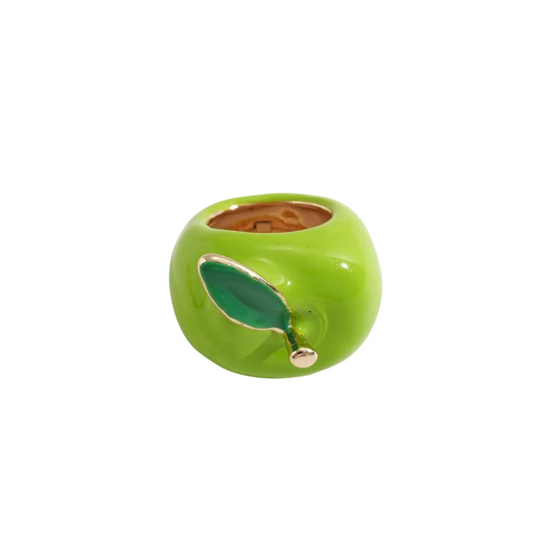 Creative Colorful Drip Oil Apple Ring for Women Personality Fashion Cartoon Fruit rings Design Sense Finger Ring Jewelry