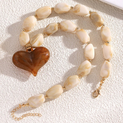 Exaggerated Colorful Resin Large Heart-Shaped Pendant Necklace for Women Vacation Style Irregular Beads Choker Necklaces Jewelry