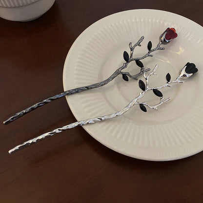 2026 New Chinese Hairpin Hair Stick Rose Flower Crystal Branch Metal Texture Vintage Hair Accessories for Women Headwear Jewelry